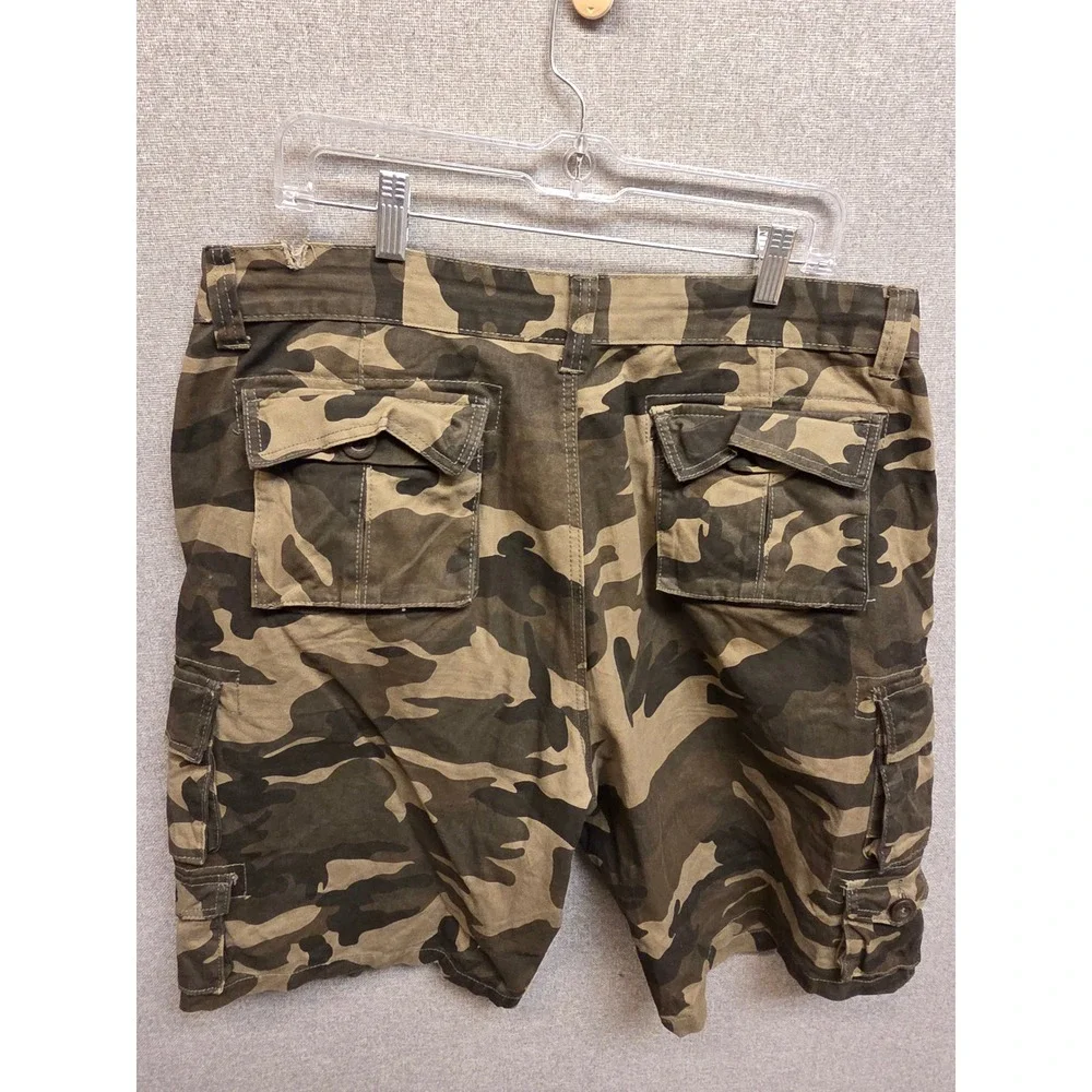Mens Camo Cargo Shorts Size 38 Green Brown Woodland Camouflage Cotton Utility